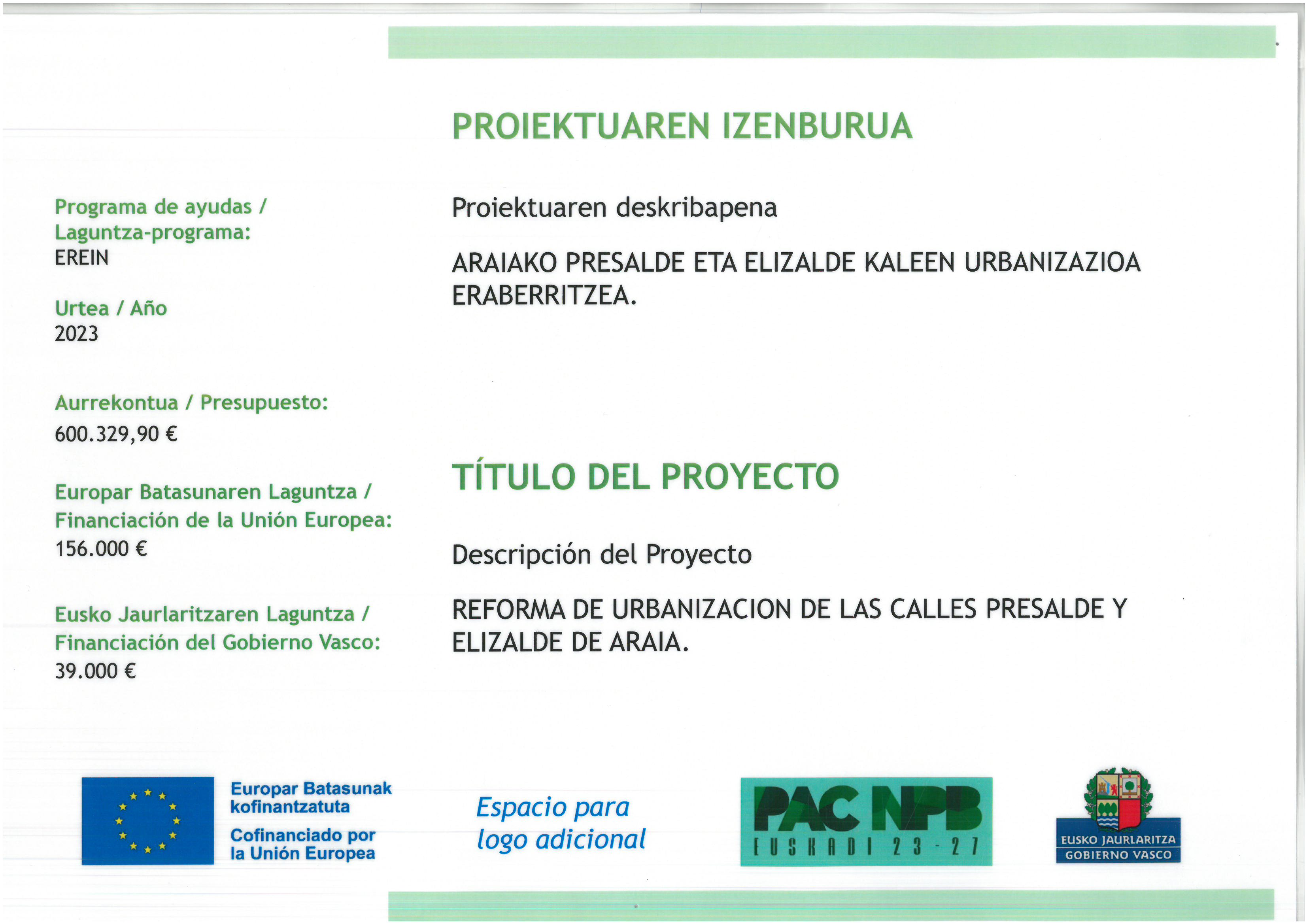 Reforma de urbanizacin de las calles Presalde y Elizalde